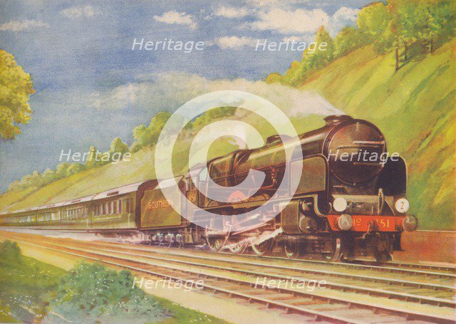 'The Ace Atlantic Coast Express, S.R., in Weybridge Cutting', 1940. Artist: Unknown.