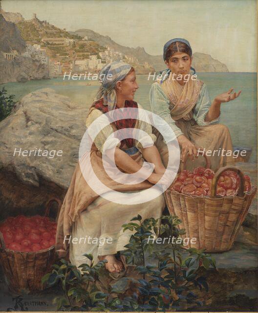 Italian Girls with Tomatoes in Baskets; Fruit Bearers from Amalfi, 1878-79, 1878-1879. Creator: Kristian Zahrtmann.