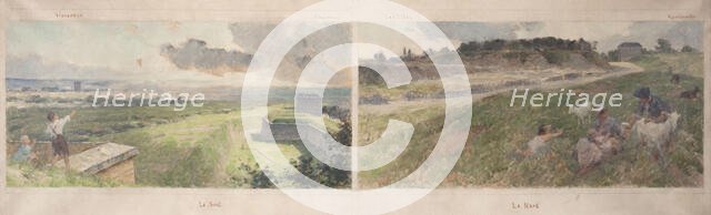 Esquisse pour la mairie de Bagnolet : Deux vues des environs de Bagnolet (le nord et le sud), 1893. Creator: Louis Beroud.