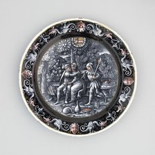 Plate with Scene of the Month of April, Limoges, 1500/1600. Creators: Workshop of Master I.C., Limoges Pottery and Porcelain Factories.