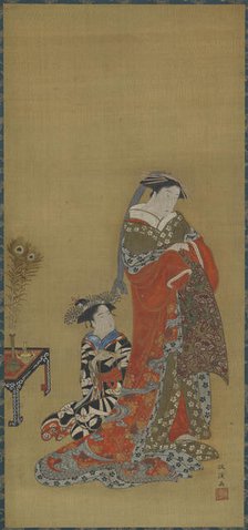 A Courtesan and attendant, late 18th-early 19th century. Creator: Kitao Masanobu.