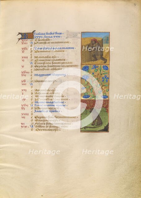 July Calendar Page; Reaping; Leo; Katherine Hours, about 1480-1485. Creator: Unknown.