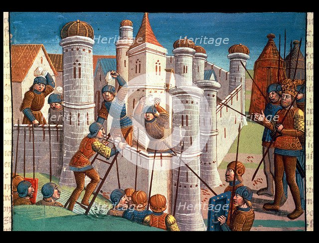 Scene of a battle defending Constantinople, miniature of the incunabula 'Ogier le Danois', printe…