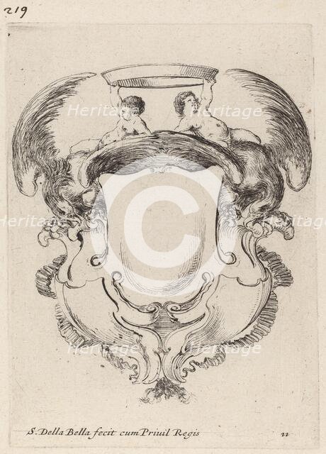 Cartouche with Eagles and Two Infants Holding a Crown, 1647. Creator: Stefano della Bella.