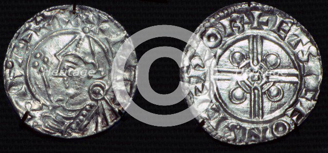Anglo-Saxon Silver Penny of Cnut, 'pointed helmet' type. Artist: Unknown