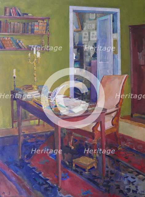 Alexander Pushkin's study at the Mikhaylovskoye estate, 1950.