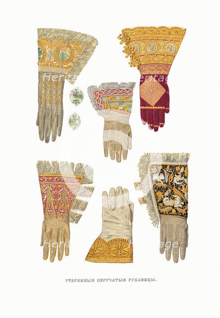 Gloves. From the Antiquities of the Russian State, 1849-1853. Creator: Solntsev, Fyodor Grigoryevich (1801-1892).