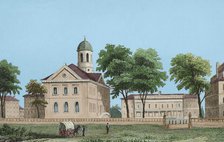 Harvard University in Cambridge, Massachusetts, near Boston, United States, 1850.  Creator: Leon-Francois-Antoine Fleury.