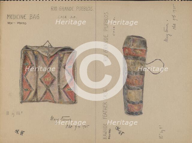 Medicine Bag and Feather Case, 1935. Creator: Mary Berner.