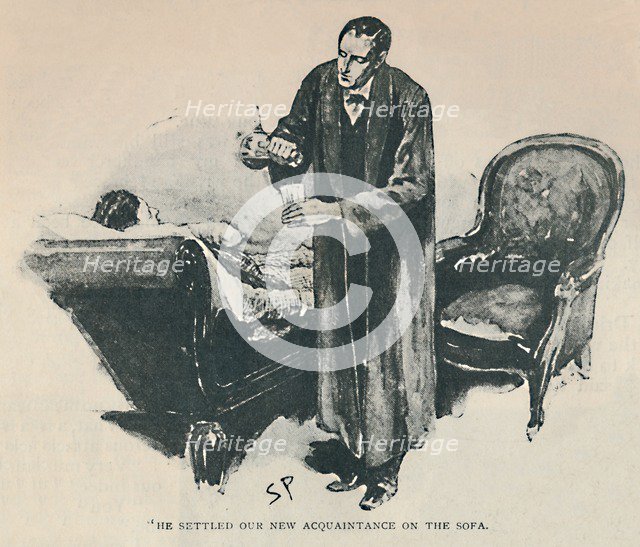'He Settled Our New Acquaintance On The Sofa', 1892. Artist: Sidney E Paget.