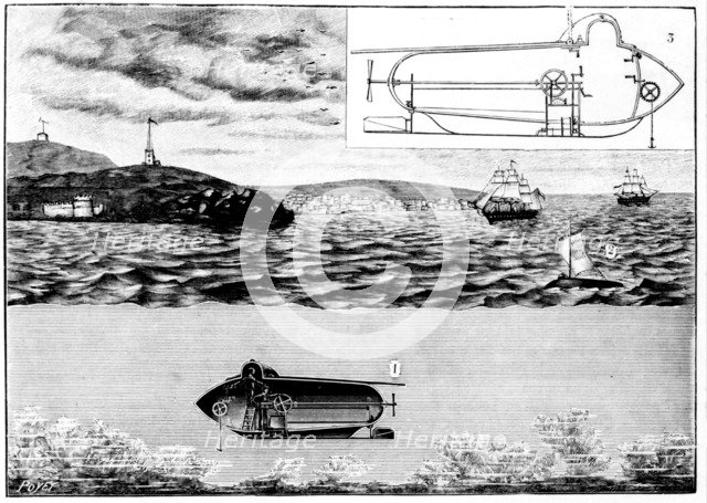 The submarine 'Nautilus', 1901. Artist: Poyet