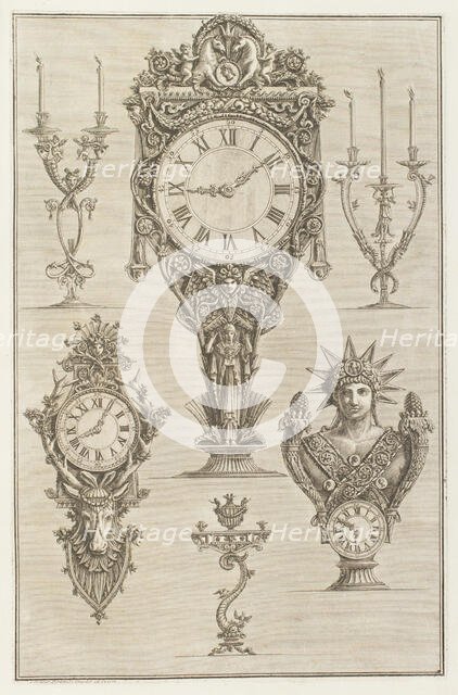 Designs for clocks and candleholders, 1769.  Creator: Giovanni Battista Piranesi.