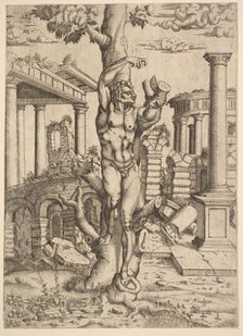 Man Against a Tree, ca. 1543-44. Creator: Master IQV.