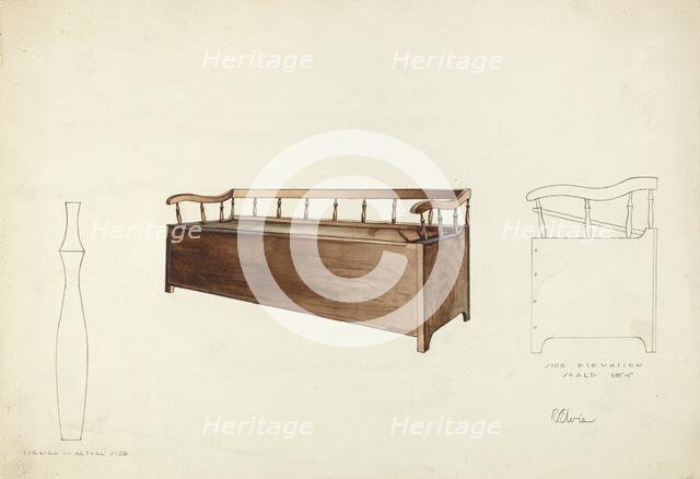Spindle Settee Chest, 1935/1942. Creator: Roberta Elvis.