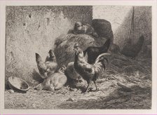 Rooster and Hens, 1864. Creator: Charles Emile Jacque.