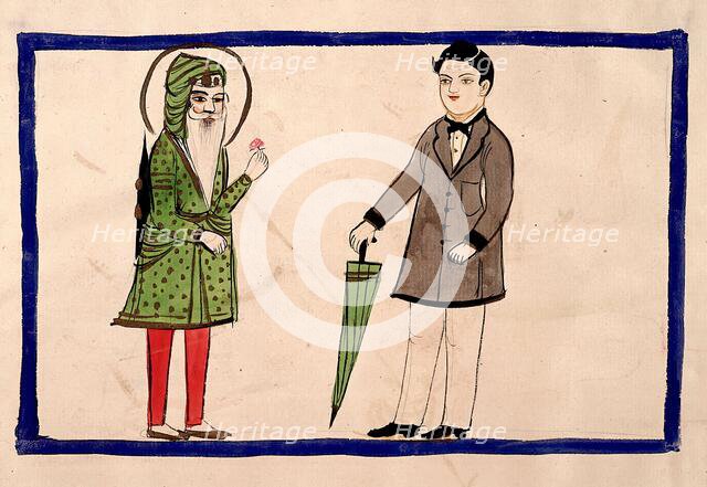 Two men, one in Punjabi dress, one in European dress. Creator: Unknown.