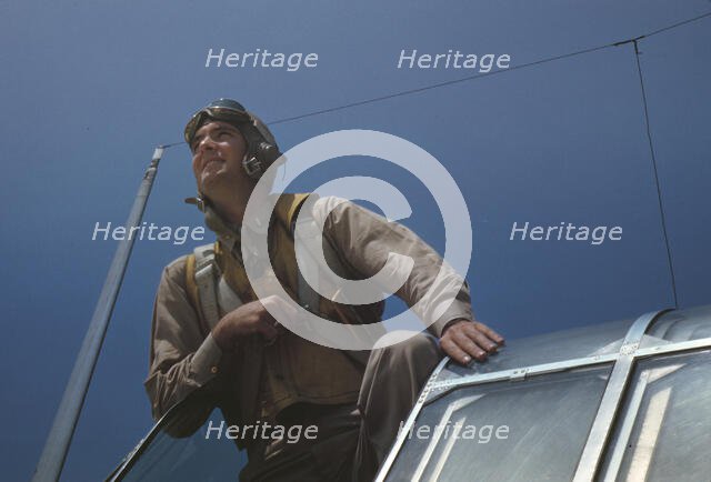 Marine Corps lieutenant studying glider piloting at Page Field, Parris Island, S.C., 1942. Creator: Alfred T Palmer.