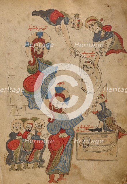 The Healing of the Paralytic; The Raising of Lazarus; Gospel Book, 1386. Creator: Unknown.