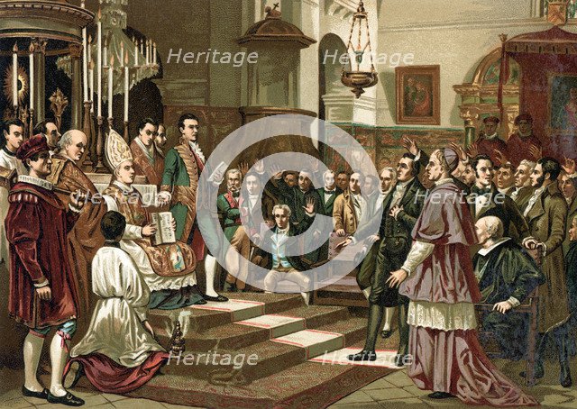 Scene of the oath in the Courts of Cadiz, in 1812, a copy of a Painting by Casado del Alisal, chr…