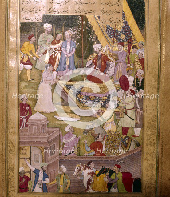 Alexander the Great of Macedon (Iskandar) is brought by a priestess to spare an idol from destructio Artist: Unknown.