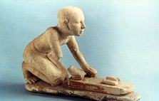 Model of a baker kneading dough and forming loaves, Ancient Egyptian. Artist: Unknown