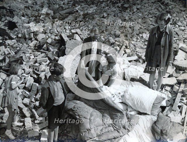 Aftermath of a German air raid on a coastal town, South-east England, World War II, c1940-c1944 Artist: Unknown