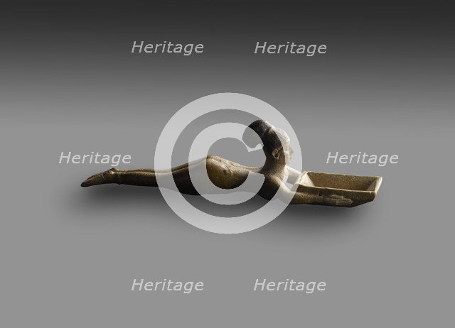 Faience spoon of nude girl swimming with rectangular basin, Napatan, c750 BC.  Artist: Unknown.