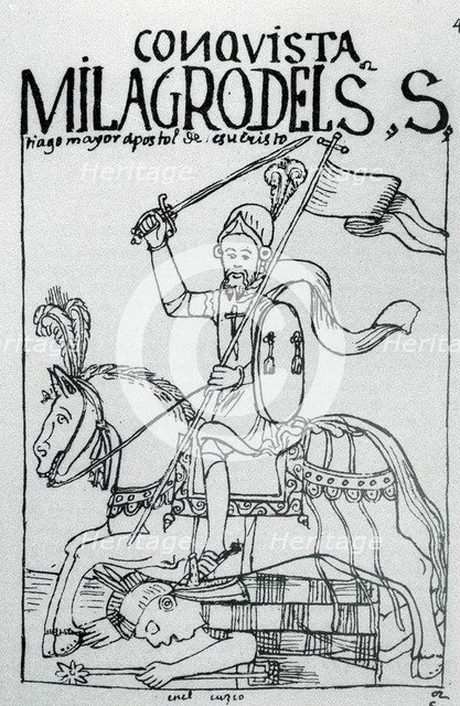 Miraculous intervention of St. James in the conquest of America, illustration from the book 'Nuev…