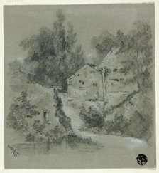 Houses and Ruined Wall Overlooking River, 1877. Creator: I. B. F. Keim.