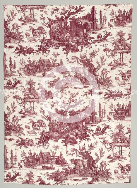 Strip of Copperplate Printed Cotton with "Les plaisirs de la ferme" Design, 1785-1790. Creator: Christophe Philippe Oberkampf (French, 1738-1815), firm of ; Jean-Baptiste Marie Hüet (French, 1745-1811).
