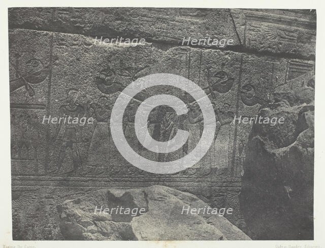 Palais de Karnak, Sculptures Extérieures du Sanctuaire de Granit; Thèbes, 1849/51, printed 1852. Creator: Maxime du Camp.