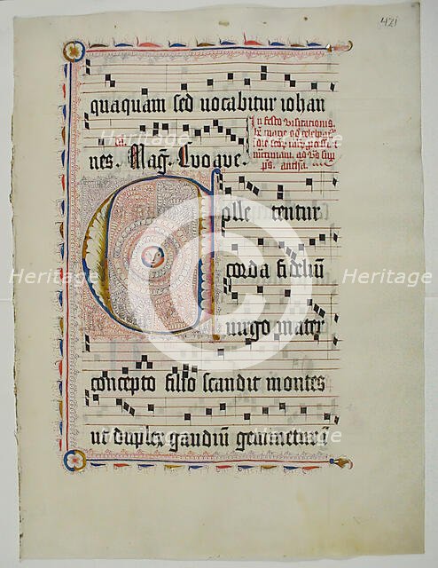 Manuscript Leaf with Initial C, from an Antiphonary, German, second quarter 15th century. Creator: Unknown.