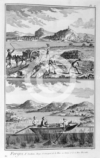 Forging mills, transport to the mine, 1751-1777. Artist: Unknown
