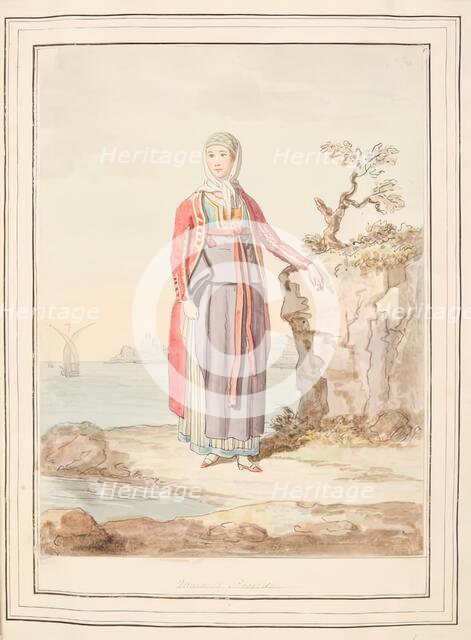 Maid of Procida, leaf from 'A Collection of Dresses by David Allan Mostly from Nature', 1776. Creator: David Allan.