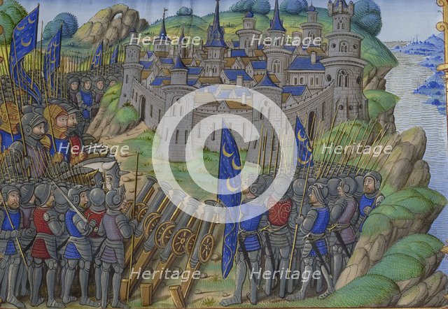 Hannibal's army at the city of Naples. Miniature from: Vie d'Hannibal by Plutarch, 16th century.