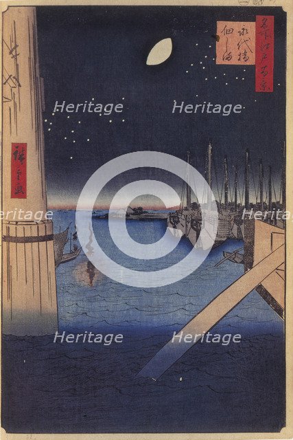 Tsukudajima and Eitai Bridge (One Hundred Famous Views of Edo), 1856-1858. Artist: Hiroshige, Utagawa (1797-1858)