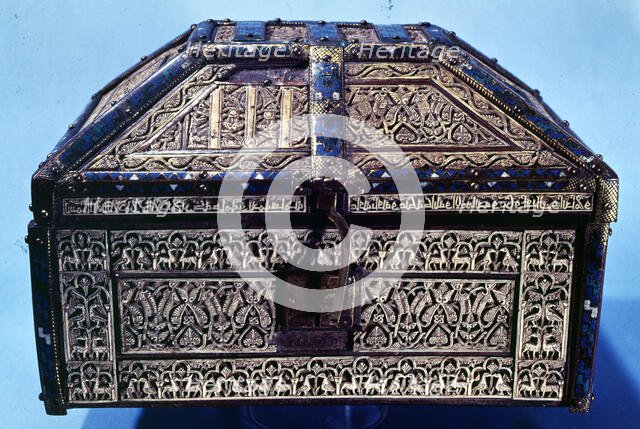 Ivory chest from the Cathedral of Palencia, 1049 - 1050, from the Aben Zeyan workshop in Cuenca. Creator: Unknown.