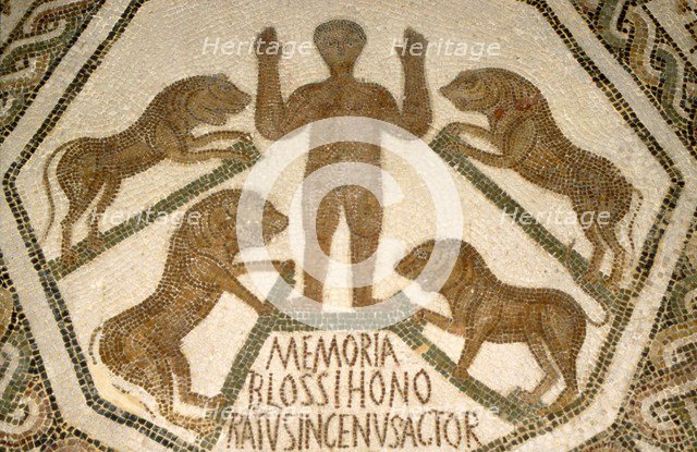 Early Christian/Roman mosaic of Christian attacked by lions, c1st-2nd century.  Artist: Unknown.