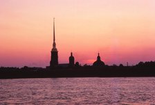 Leningrad USSR - Peter + Paul Forteess and River Neva at Sunset. Artist: CM Dixon.