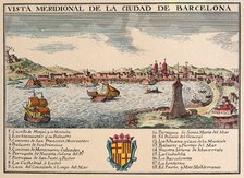 View of the Port of Barcelona. Engraving.