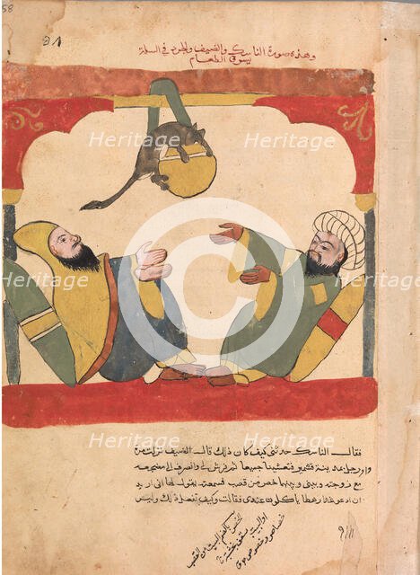 The Ascetic and his Guest with the Mouse Steal the Ascetic's Food, Folio from a Kalila..., 18th cent Creator: Unknown.