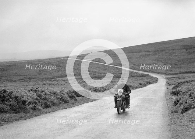 597 cc Ariel Square Four of IH Darge, winner of a silver award at the MCC Torquay Rally, July 1937. Artist: Bill Brunell.