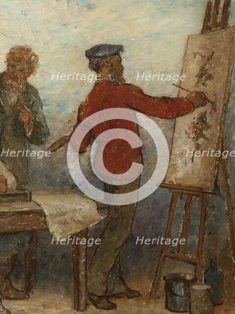 Benvenuto Cellini, 16th century artist, admiring products of modern art: Fabrics: Sketch..., 1880. Creator: Edmond Eugene Valton.