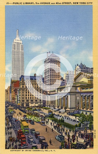 Public Library, 5th Avenue and 42nd Street, New York City, New York, USA, 1933. Artist: Unknown