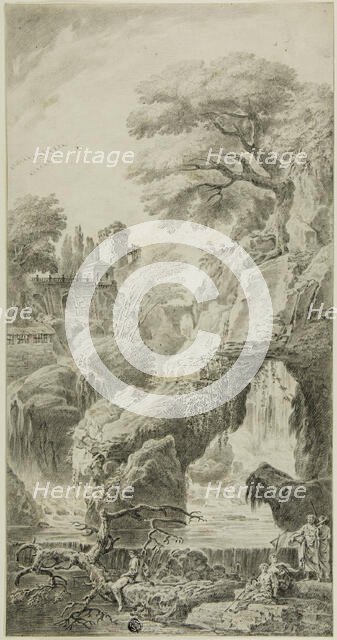 Figures in a Rocky Landscape with Waterfall, n.d. Creator: Johann Samuel Bach.