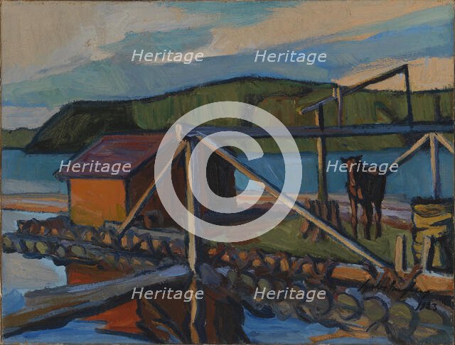 Log Driving Raft, 1923. Creator: Gabriel Engberg.