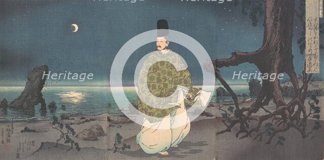 Heian Period Courtier on a Moonlit Beach, 19th century. Creator: Kobayashi Kiyochika.