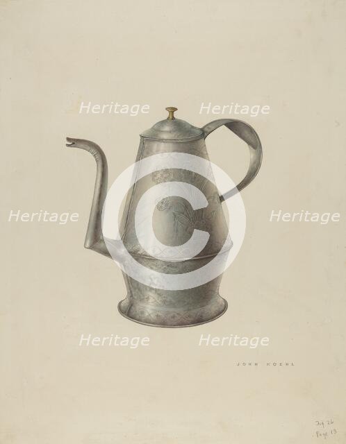 Coffee Pot, c. 1938. Creator:  John Koehl.