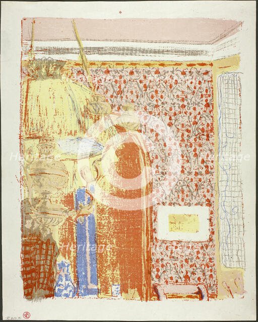 Interior with Pink Wallpaper II, plate six from Landscapes and Interiors, 1899. Creator: Edouard Vuillard.