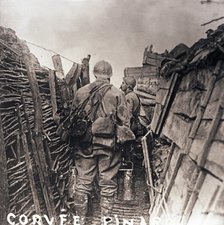 French soldiers on cooking duty in a trench, c1914-c1918. Artist: Unknown.